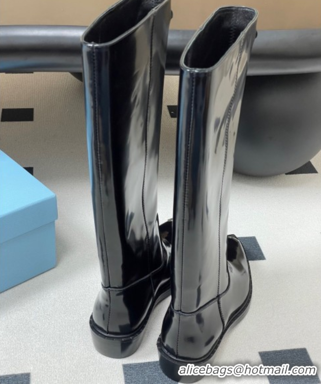 Discount Fashion Prada Brushed Leather High Boots Black 2025 PR082513