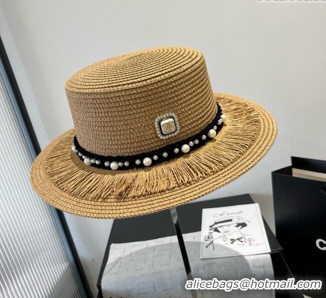 Famous Brand Chanel Straw Wide Brim Hat with Fringe 0724 2025