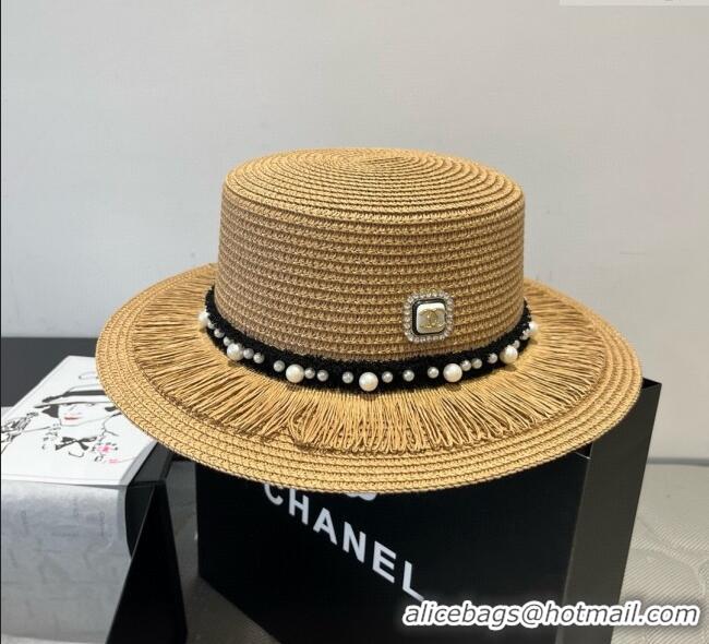 Famous Brand Chanel Straw Wide Brim Hat with Fringe 0724 2025