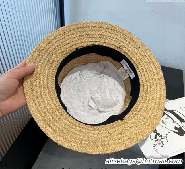 Good Taste Chanel Straw Wide Brim Hat with White Flower 0724 2025