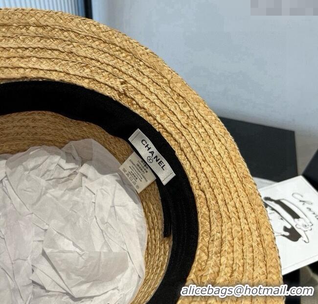 Good Taste Chanel Straw Wide Brim Hat with White Flower 0724 2025