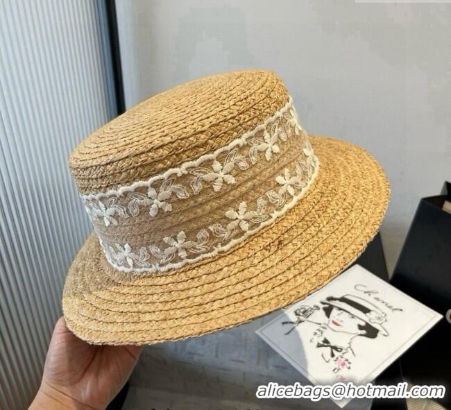 Good Taste Chanel Straw Wide Brim Hat with White Flower 0724 2025