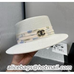 Best Product Chanel Straw Wide Brim Hat with Printed Band 0724 2025