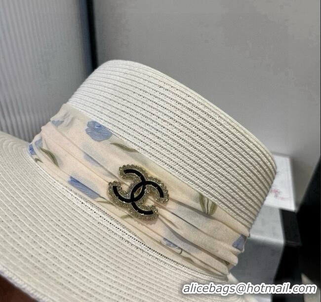Best Product Chanel Straw Wide Brim Hat with Printed Band 0724 2025