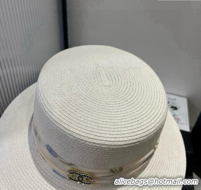 Best Product Chanel Straw Wide Brim Hat with Printed Band 0724 2025