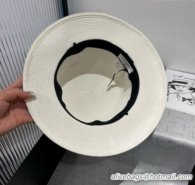 Best Product Chanel Straw Wide Brim Hat with Printed Band 0724 2025