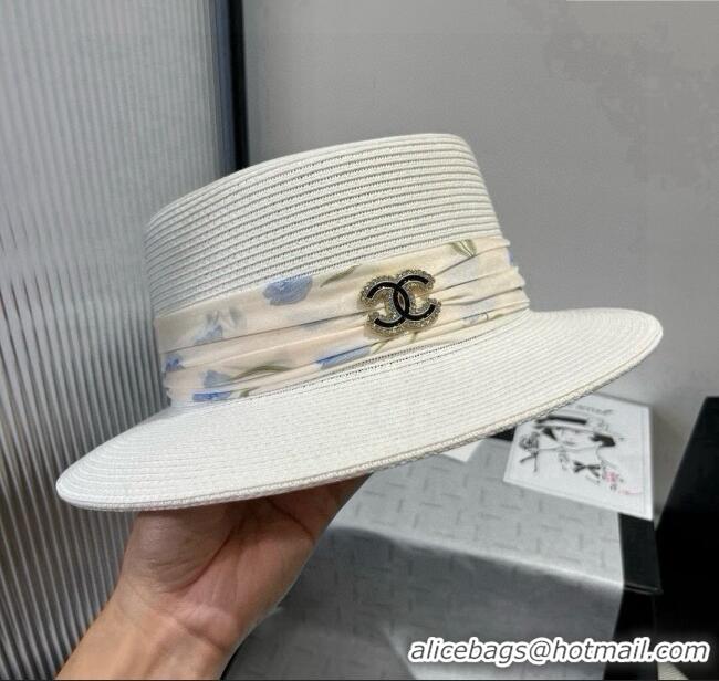 Best Product Chanel Straw Wide Brim Hat with Printed Band 0724 2025