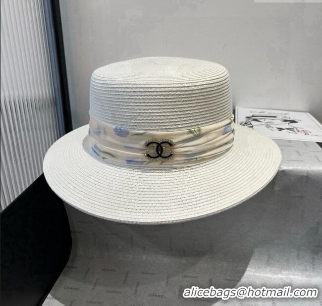 Best Product Chanel Straw Wide Brim Hat with Printed Band 0724 2025