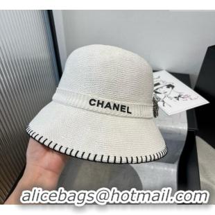 Best Grade Chanel Knit Bucket Hat with Camellia 0724 White 2025