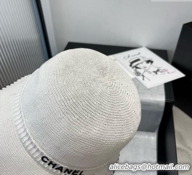 Best Grade Chanel Knit Bucket Hat with Camellia 0724 White 2025