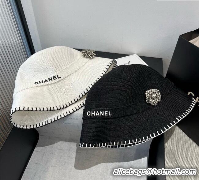 Best Grade Chanel Knit Bucket Hat with Camellia 0724 White 2025