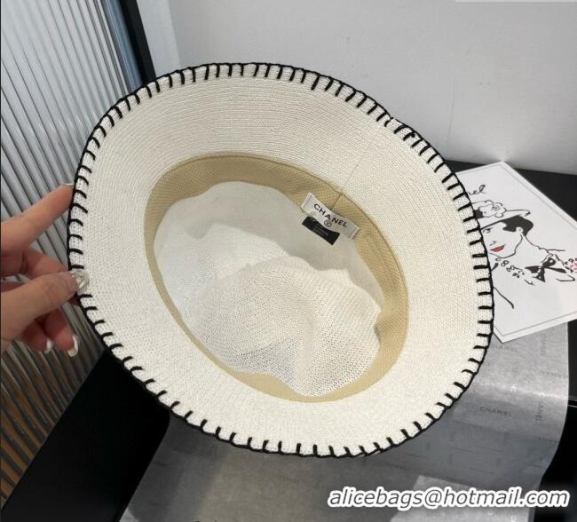 Best Grade Chanel Knit Bucket Hat with Camellia 0724 White 2025