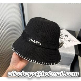 Low Cost Chanel Knit Bucket Hat with Camellia 0724 Black 2025