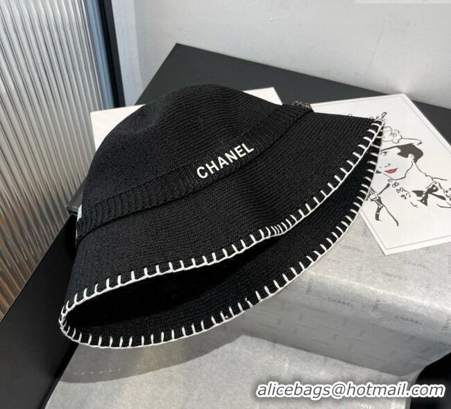 Low Cost Chanel Knit Bucket Hat with Camellia 0724 Black 2025