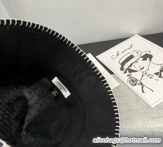 Low Cost Chanel Knit Bucket Hat with Camellia 0724 Black 2025