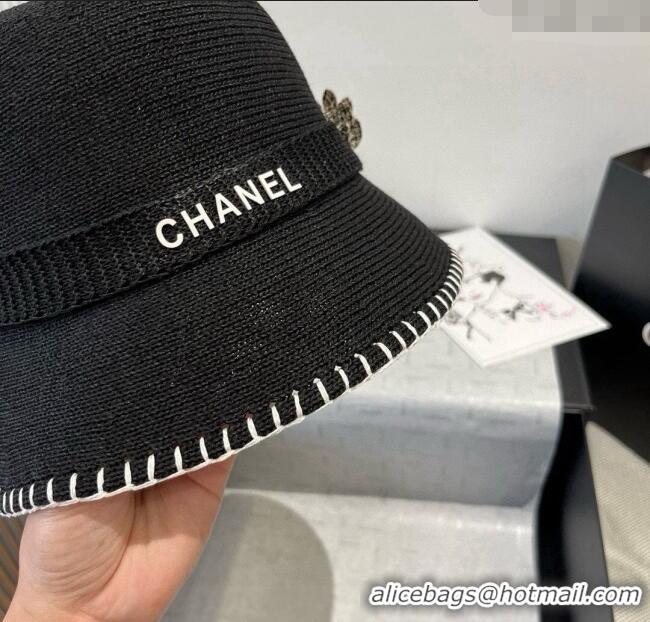 Low Cost Chanel Knit Bucket Hat with Camellia 0724 Black 2025
