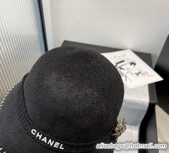 Low Cost Chanel Knit Bucket Hat with Camellia 0724 Black 2025