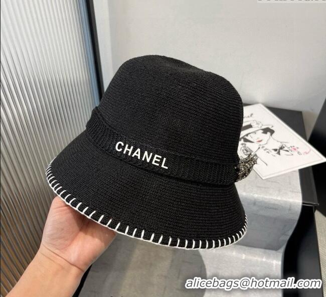 Low Cost Chanel Knit Bucket Hat with Camellia 0724 Black 2025