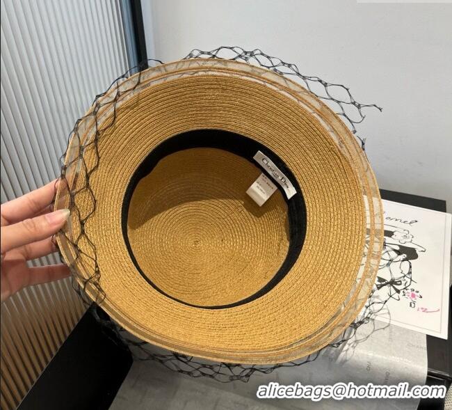 Grade Quality Dior Straw Bucket Hat with Pearls Mesh 4081 Khaki 2025
