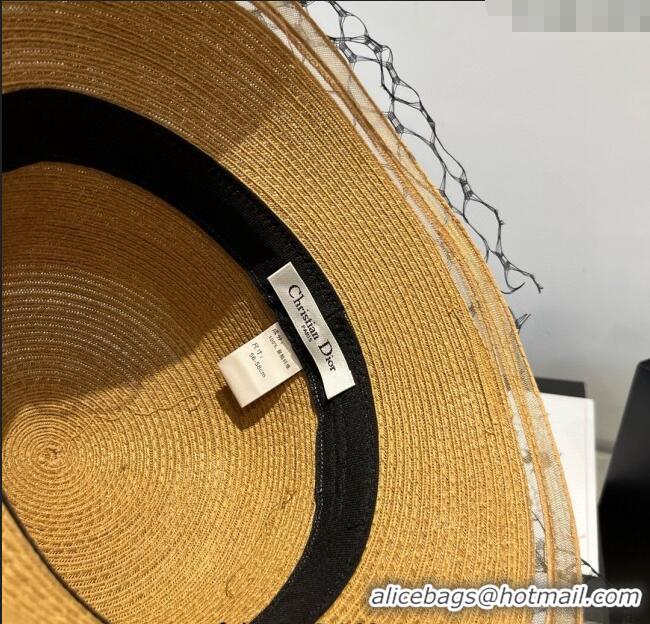 Grade Quality Dior Straw Bucket Hat with Pearls Mesh 4081 Khaki 2025
