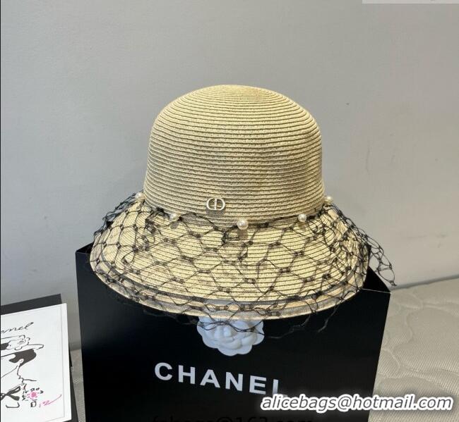 Best Price Dior Straw Bucket Hat with Pearls Mesh 4081 Beige 2025