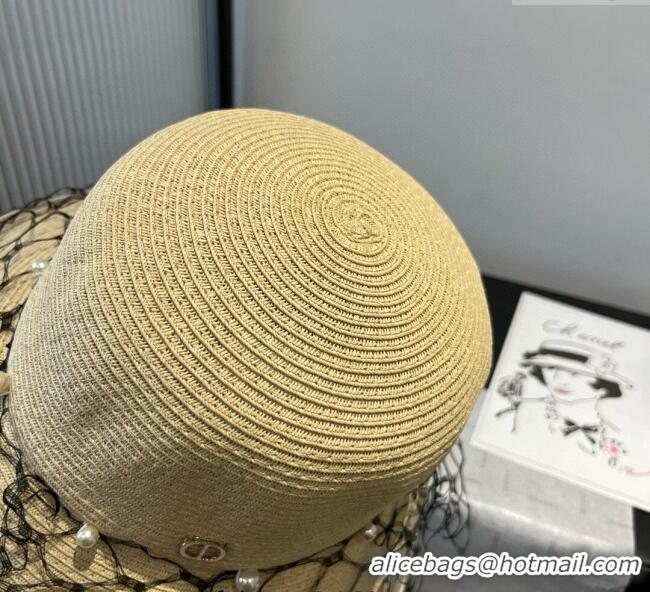 Best Price Dior Straw Bucket Hat with Pearls Mesh 4081 Beige 2025