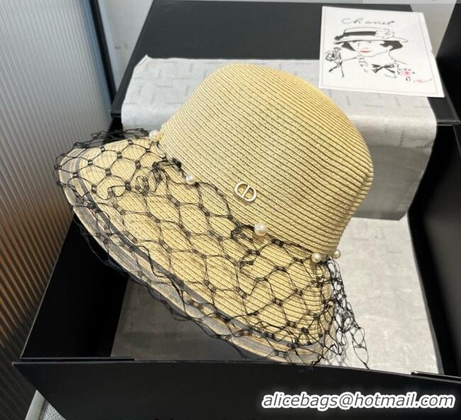 Best Price Dior Straw Bucket Hat with Pearls Mesh 4081 Beige 2025