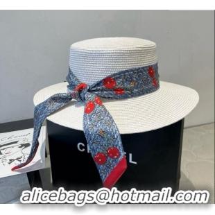 Discount Louis Vuitton Straw Wide Brim Hat with Cherry Band 0724 White/Blue 2025