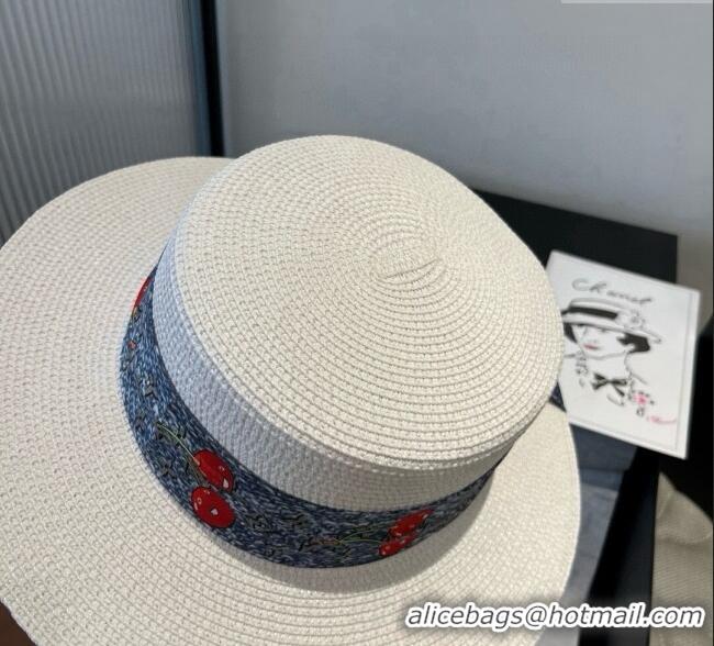 Discount Louis Vuitton Straw Wide Brim Hat with Cherry Band 0724 White/Blue 2025