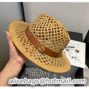 Spot Bulk Louis Vuitton Straw Wide Brim Hat with Brown Band 0724 2025