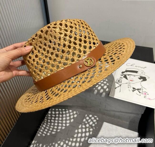 Spot Bulk Louis Vuitton Straw Wide Brim Hat with Brown Band 0724 2025