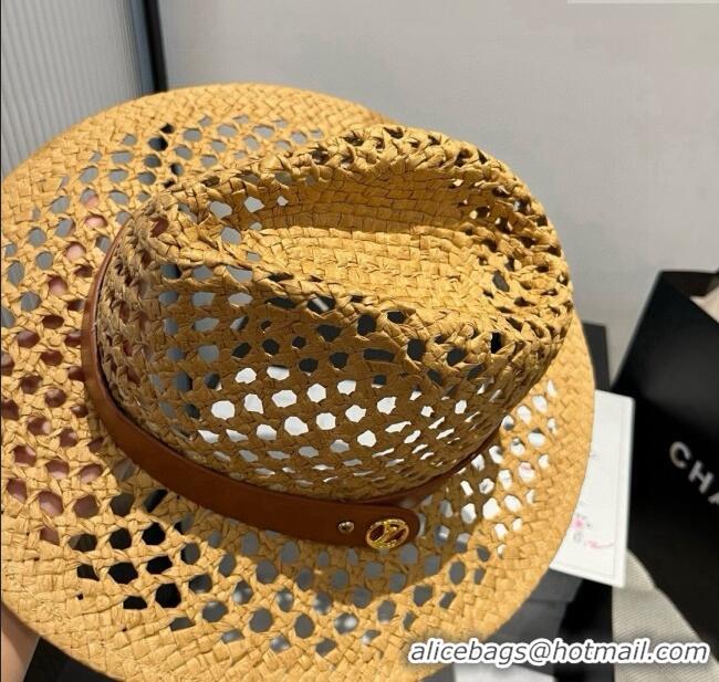 Spot Bulk Louis Vuitton Straw Wide Brim Hat with Brown Band 0724 2025