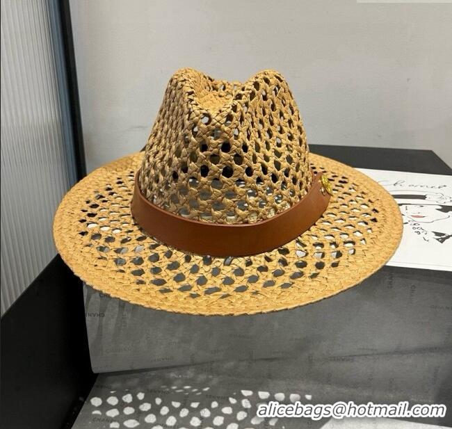 Spot Bulk Louis Vuitton Straw Wide Brim Hat with Brown Band 0724 2025