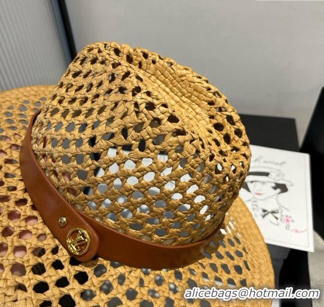 Spot Bulk Louis Vuitton Straw Wide Brim Hat with Brown Band 0724 2025