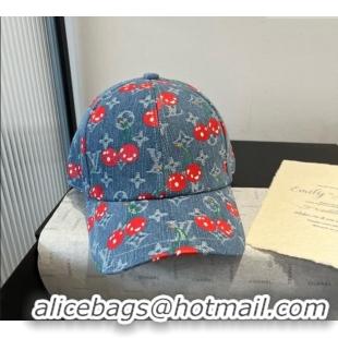 New Design Louis Vuitton LV x TM Cerise Cherry Baseball Hat 4081 Denim Blue 2025