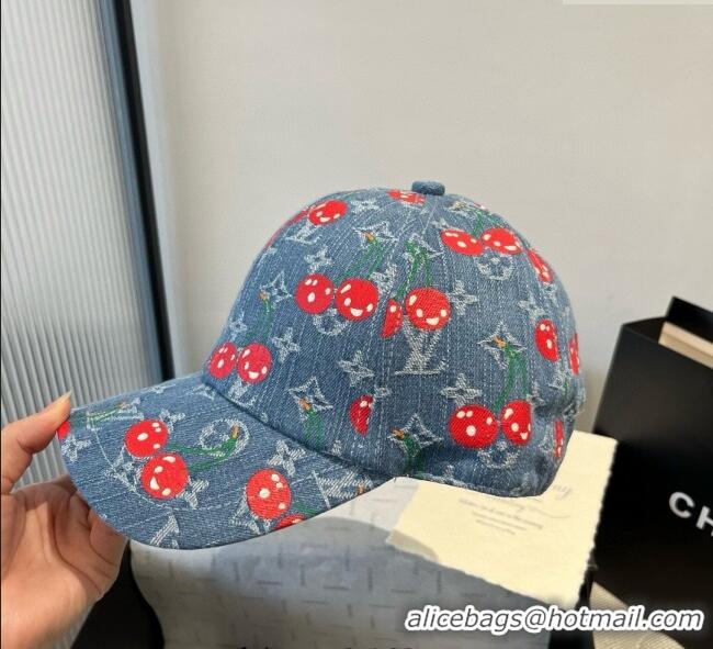 New Design Louis Vuitton LV x TM Cerise Cherry Baseball Hat 4081 Denim Blue 2025