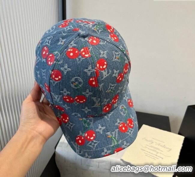 New Design Louis Vuitton LV x TM Cerise Cherry Baseball Hat 4081 Denim Blue 2025
