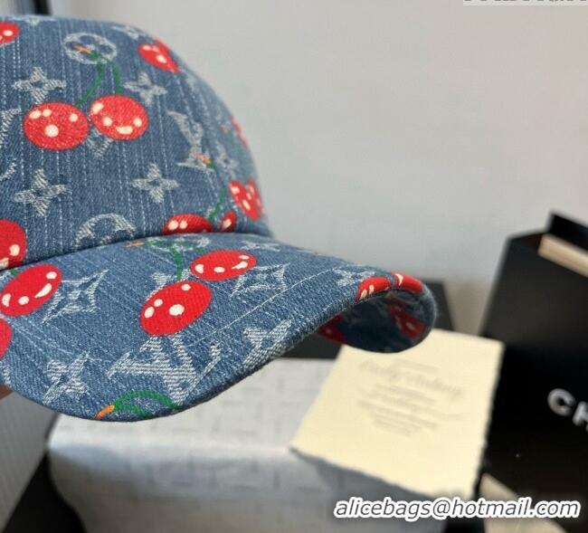 New Design Louis Vuitton LV x TM Cerise Cherry Baseball Hat 4081 Denim Blue 2025