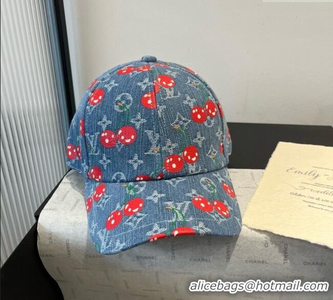New Design Louis Vuitton LV x TM Cerise Cherry Baseball Hat 4081 Denim Blue 2025