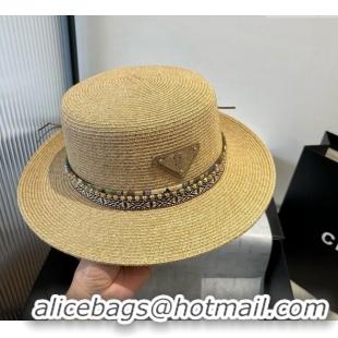 New Product Prada Straw Wide Brim Hat with Embroidered Band 0724 2025