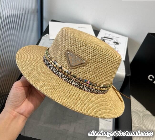New Product Prada Straw Wide Brim Hat with Embroidered Band 0724 2025