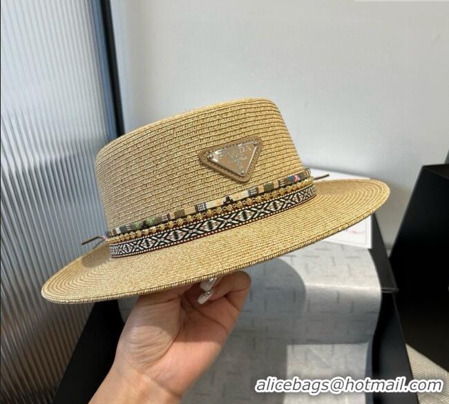 New Product Prada Straw Wide Brim Hat with Embroidered Band 0724 2025