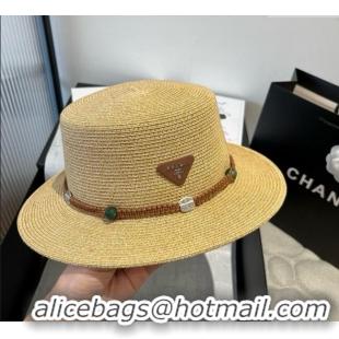 Top Quality Prada Straw Wide Brim Hat with Braided Band 0724 2025