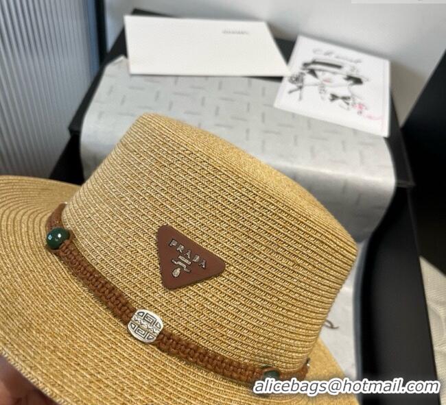 Top Quality Prada Straw Wide Brim Hat with Braided Band 0724 2025