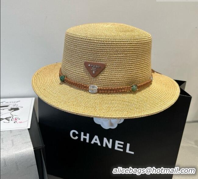 Top Quality Prada Straw Wide Brim Hat with Braided Band 0724 2025