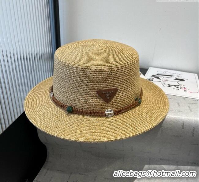 Top Quality Prada Straw Wide Brim Hat with Braided Band 0724 2025