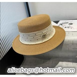 Spot Bulk Chanel Straw Wide Brim Hat with Dotted Band 0724 2025