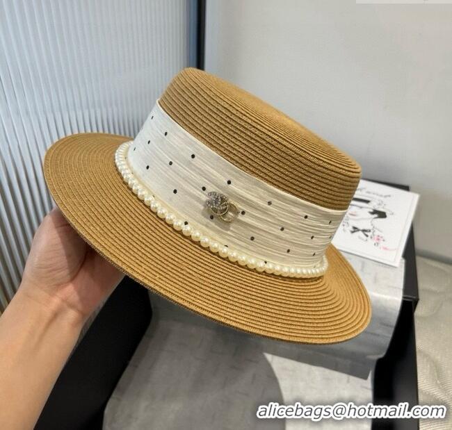 Spot Bulk Chanel Straw Wide Brim Hat with Dotted Band 0724 2025