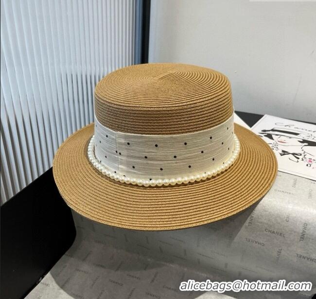 Spot Bulk Chanel Straw Wide Brim Hat with Dotted Band 0724 2025