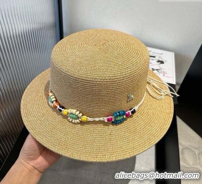 High Quality Chanel Straw Wide Brim Hat with Beads Band 0724 2025